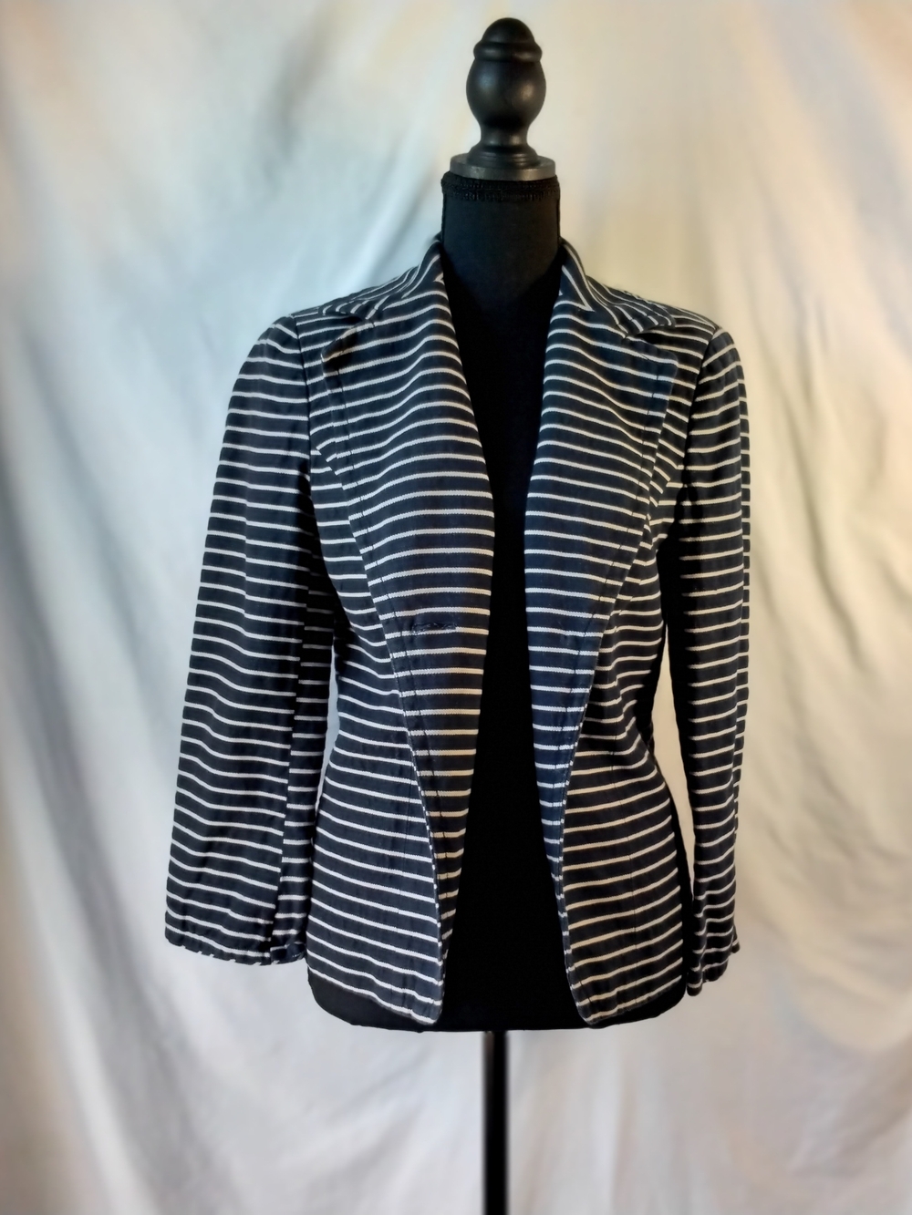 Coldwater Creek Navy and White Striped Open-Front Blazer